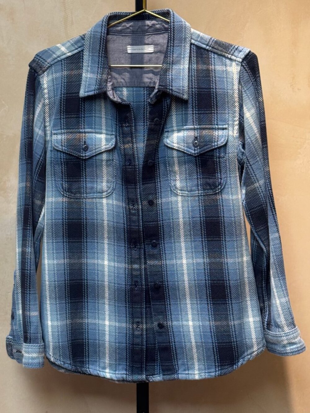 Outerknown Women’s Blanket Shirt in Puget Blue Flannel Organic Cotton Size XS/SM